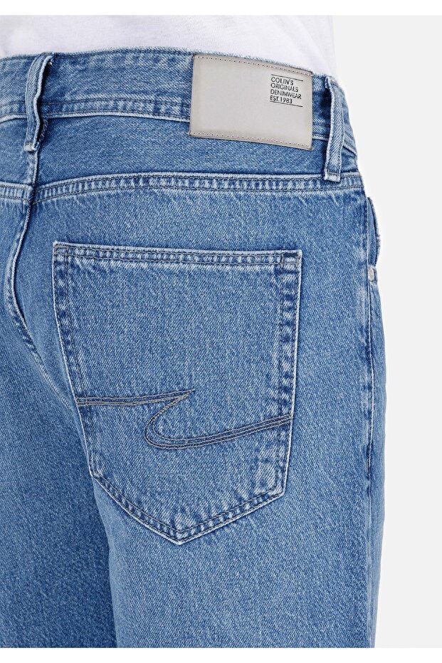 Straight Fit Düşük Bel Erkek Mavi Jean Şort - 6