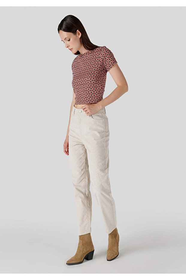 Regular Fit Yüksek Bel Geniş Paça Kadın Bej Pantolon - 1