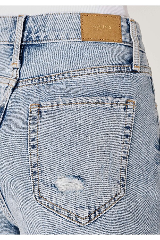 Regular Fit Yüksel Bel Kadın Mavi Jean Şort - 6