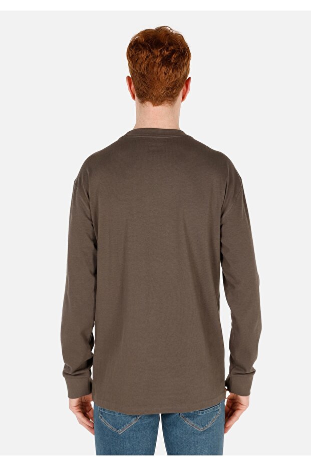 Regular Fit Yuvarlak Yaka Düz Pamuklu Erkek Yeşil Uzun Kol Tişört - 2