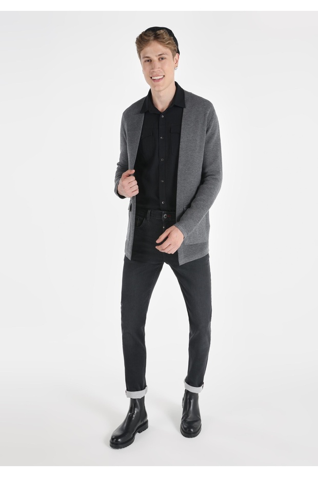 Regular Fit Erkek Gri Hırka - 3