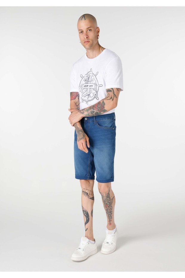 Regular Fit Orta Bel Düz Erkek Lacivert Şort - 3