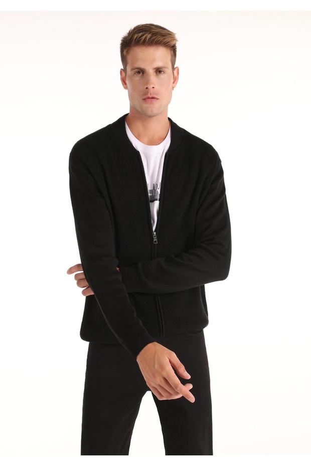 Regular Fit Erkek Siyah Hırka - 1