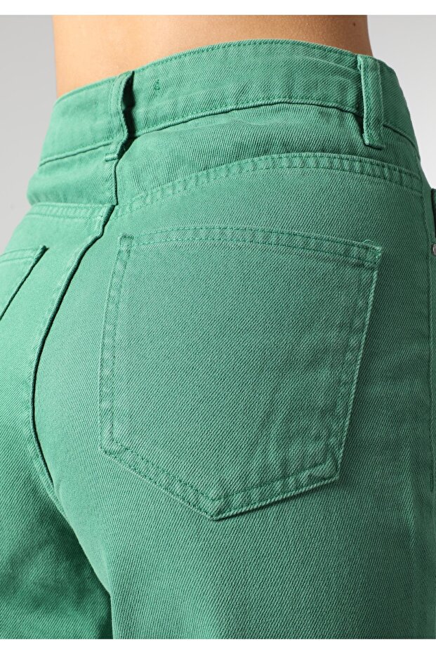 Regular Fit Yüksek Bel Düz Paça Kadın Yeşil Pantolon - 7