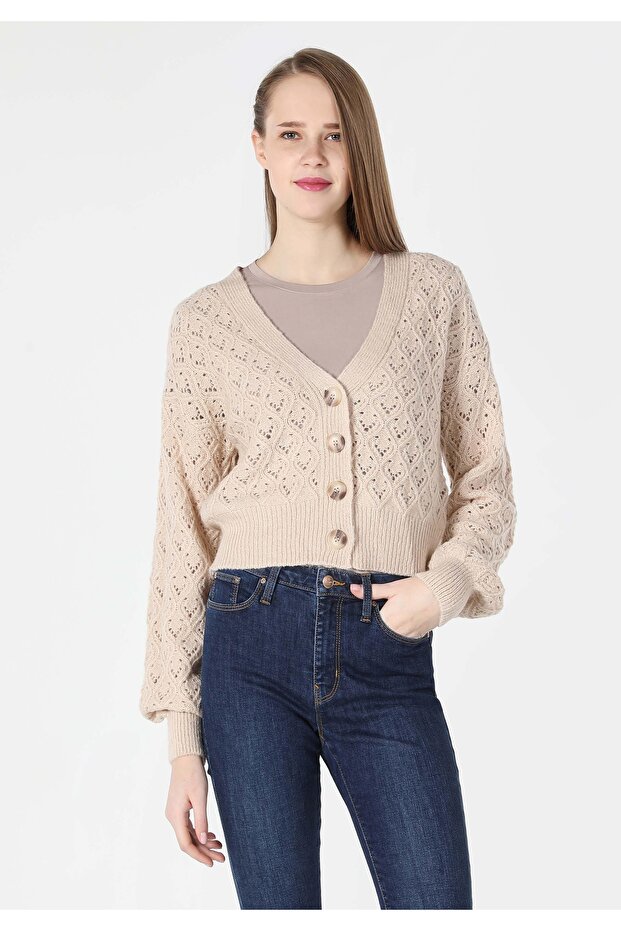 Regular Fit Kadın Bej Hırka - 3