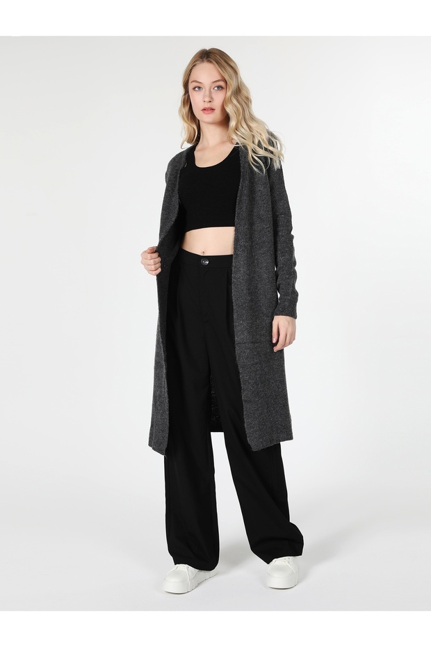 Regular Fit Kadın Antrasit Hırka - 8