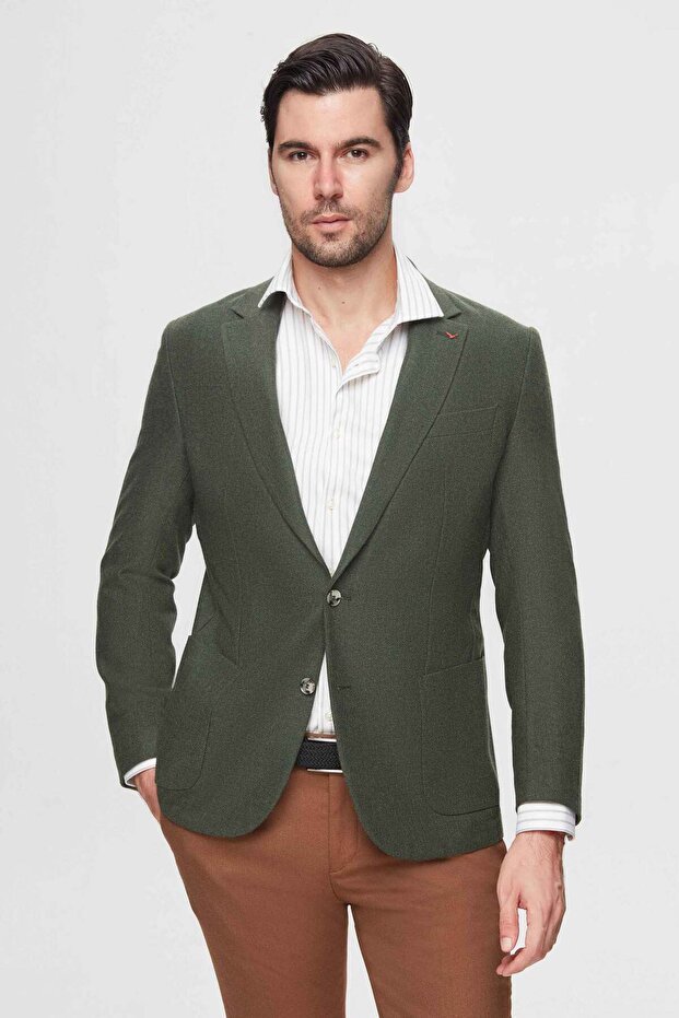 Ds Groom Regular Fit Green Dobby Double Slit Wool Blazer Fabric Jacket