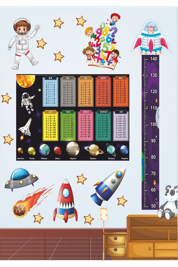 Educational Planets and Multiplication Painting Large Size Wall Sticker Set 100X70 cm Foil
