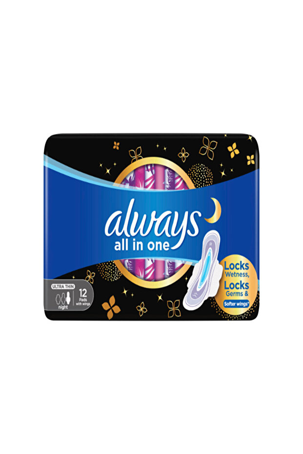 All in One Ultra Thin Night Pads with Wings 12pcs – 320mm, LeakGuard