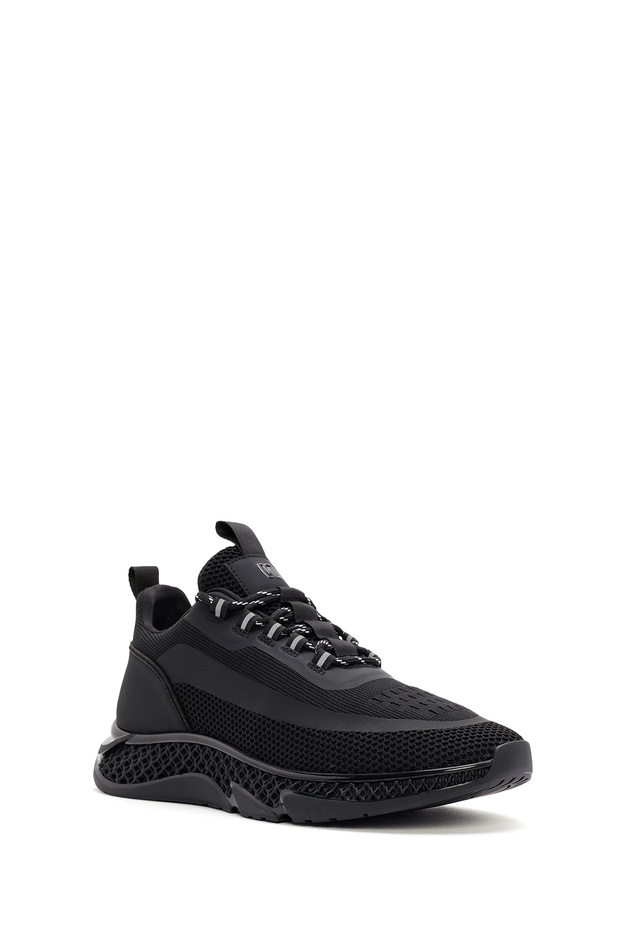 Zero Erkek Siyah Kalın Tabanlı Bağcıklı Kumaş Sneaker 25WFD69106F - 6