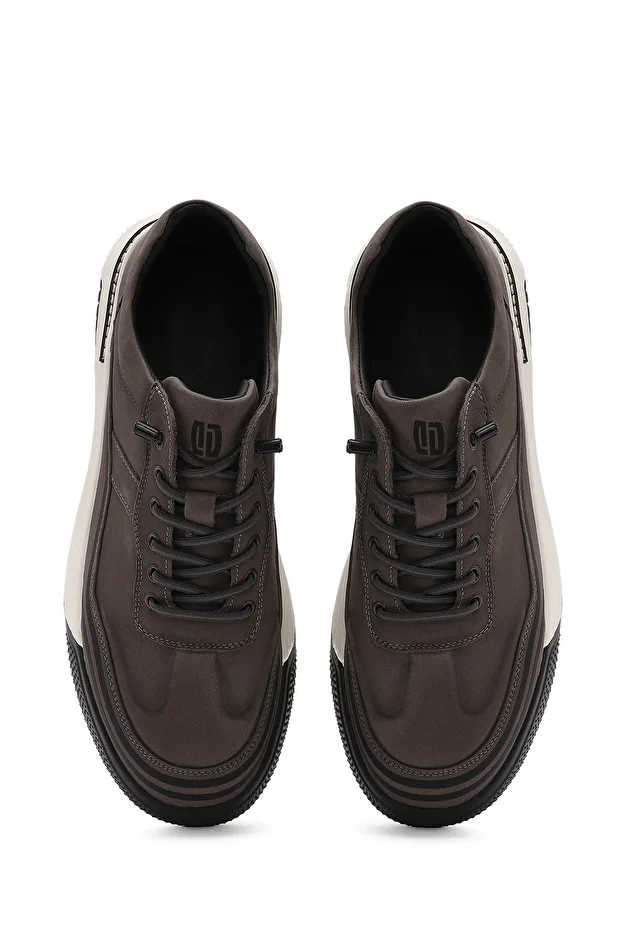 Erkek Gri Bağcıklı Kalın Tabanlı Nubuk Deri Sneaker 25SFD6935V3 - 7