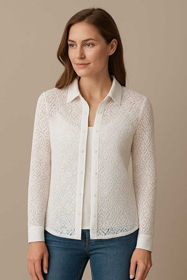 TRANSPARAN DANTEL BLUZ GÖMLEK - 1