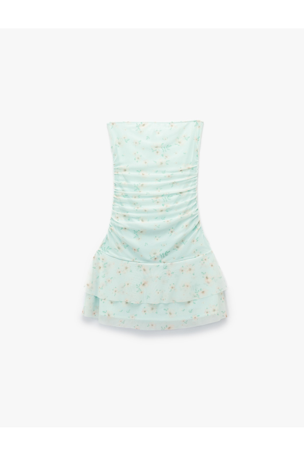 Gathered Strapless Neckline Mini Dress