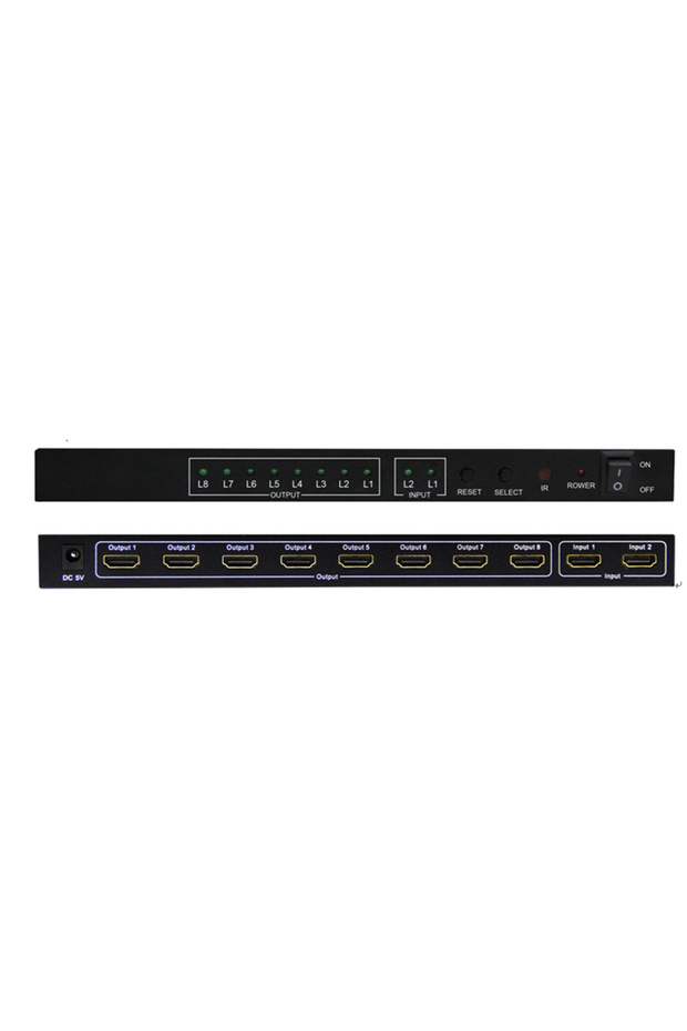 HDMI splitter, 2x inputs, 8x outputs, 4K x 2K resolution, remote control, HOPE R - 3