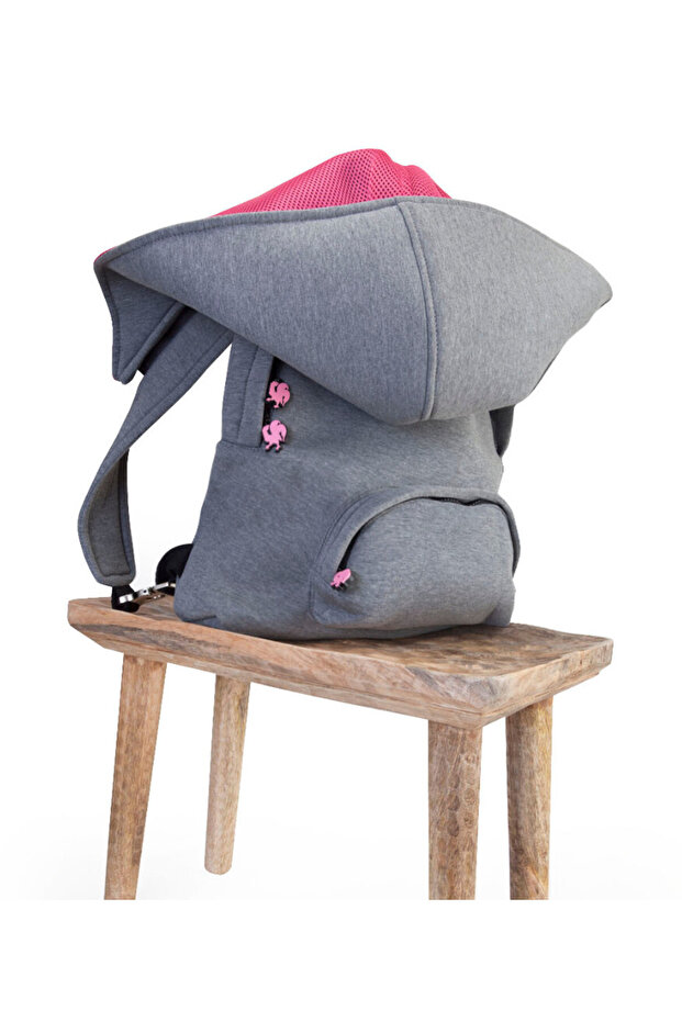 Back to School Basic Gray Fuchsia Fixed Hooded Lightweight Backpack - 2