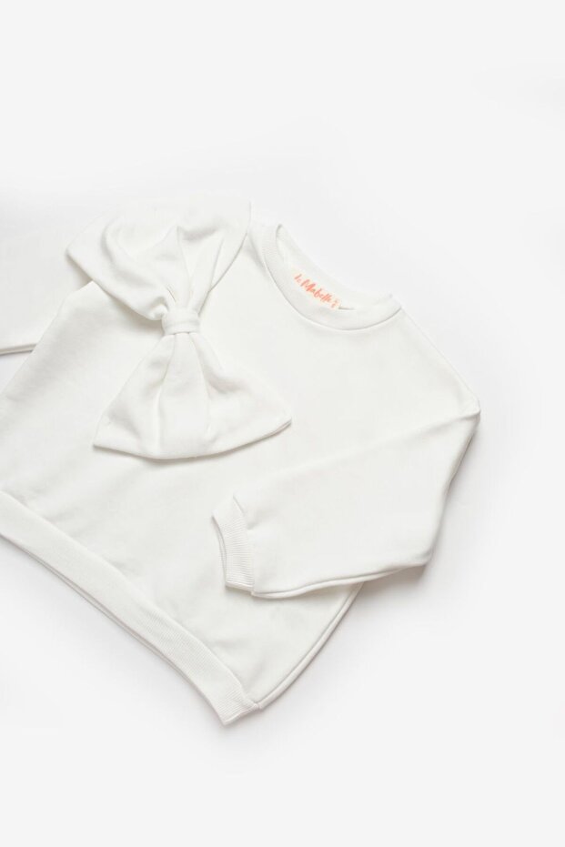 Ekru  Önü Fiyonklu Kız Çocuk Sweatshirt - Sophie - 6