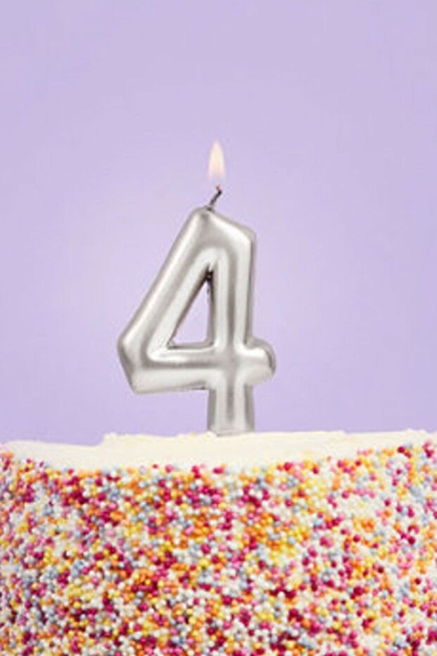 Silver Number 4 Candle