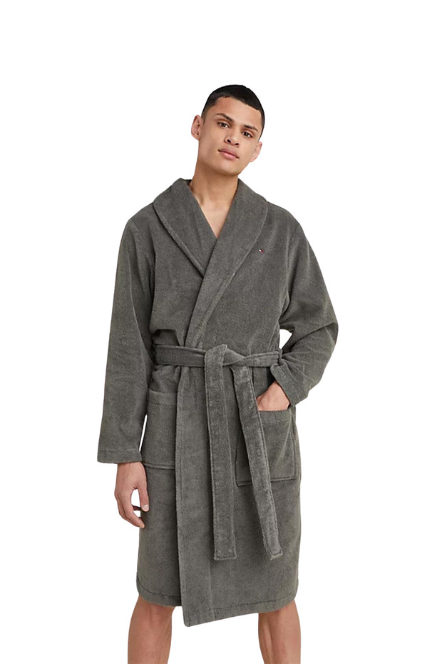 Men's Brand Flag Embroidered Deep Pocket Pure Cotton Black Bathrobe 2S87905539 884