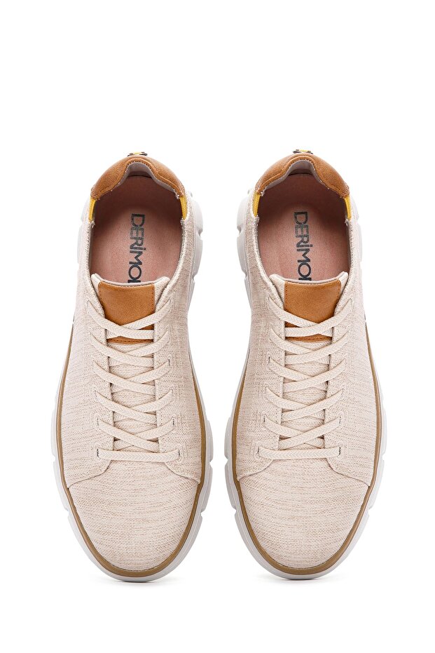 Erkek Bej Bağcıklı Kalın Tabanlı Kumaş Sneaker 24SFD69386F - 7