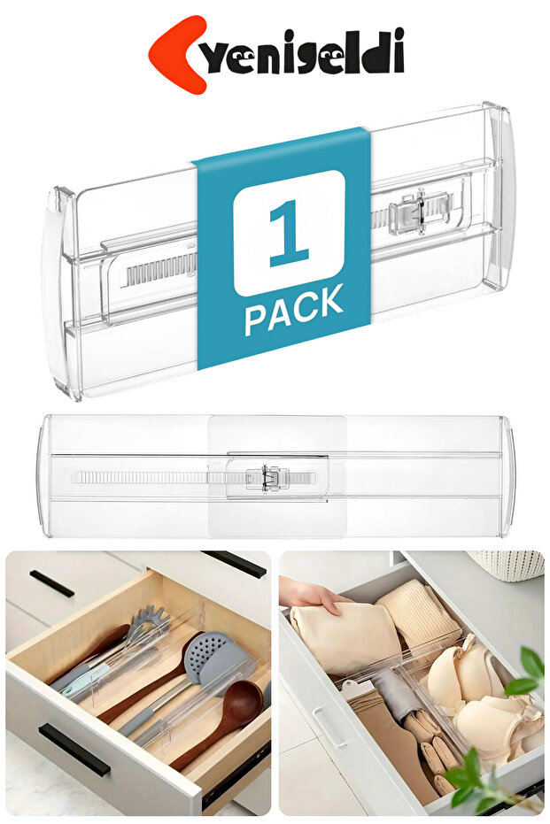1Pc Adjustable Non-Adhesive Lockable Clear Drawer Divider Plastic Organizer Organizer