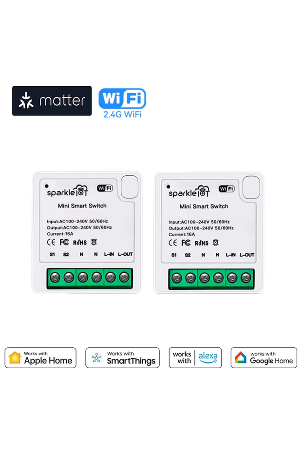 2 قطعة Matter WIFI Smart Switch Relay Smart Breaker Voice Control Homekit Siri 1 CH Module Autom - 1