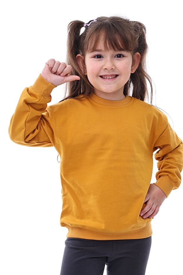 Hanorac pentru copii Basic Crew Neck, 3-12 ani, crem - 3