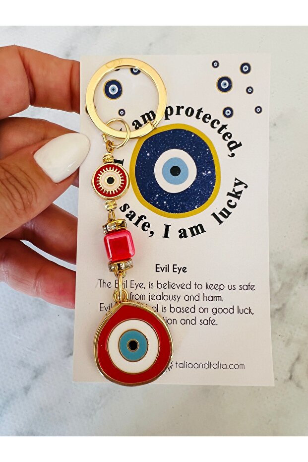 Evil Eye Beaded Keychain - Red