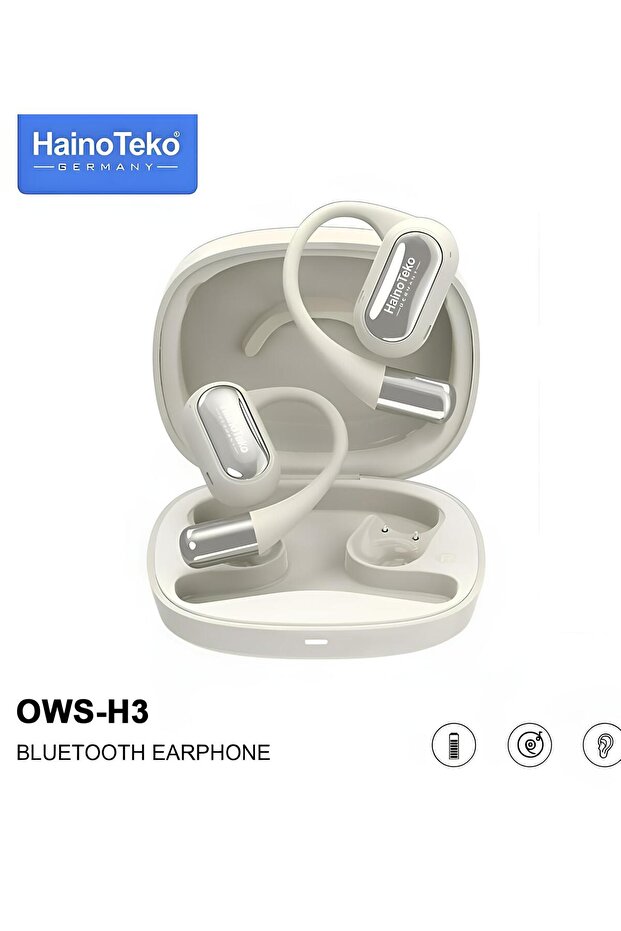 سماعات أذن بلوتوث OWS-H3 OpenFit بصوت عالي الجودة وميكروفون فائق الوضوح وعناصر تحكم تعمل باللمس أبيض