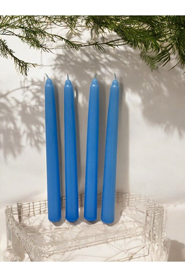 Şamdan Mum Seti 10'lu Mavi Dekoratif Mum - 1