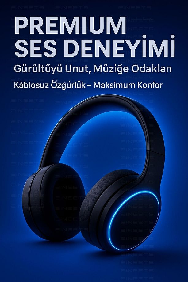 Kablosuz Kulaklık Bluetooth Mikrofonlu Kulaküstü Kulaklık Katlanabilir Siyah Android İos Uyumlu - 1