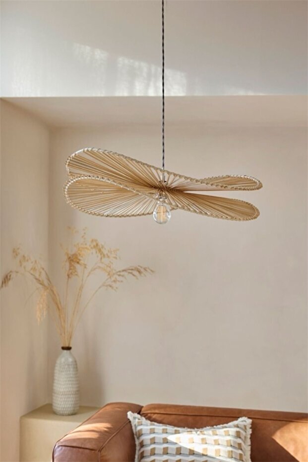 Hasır Sarkıt Avize 2 Şeritli avize / Bohem avize / Salon Modern Avize / Hasır Rattan Bambu Avize - 2