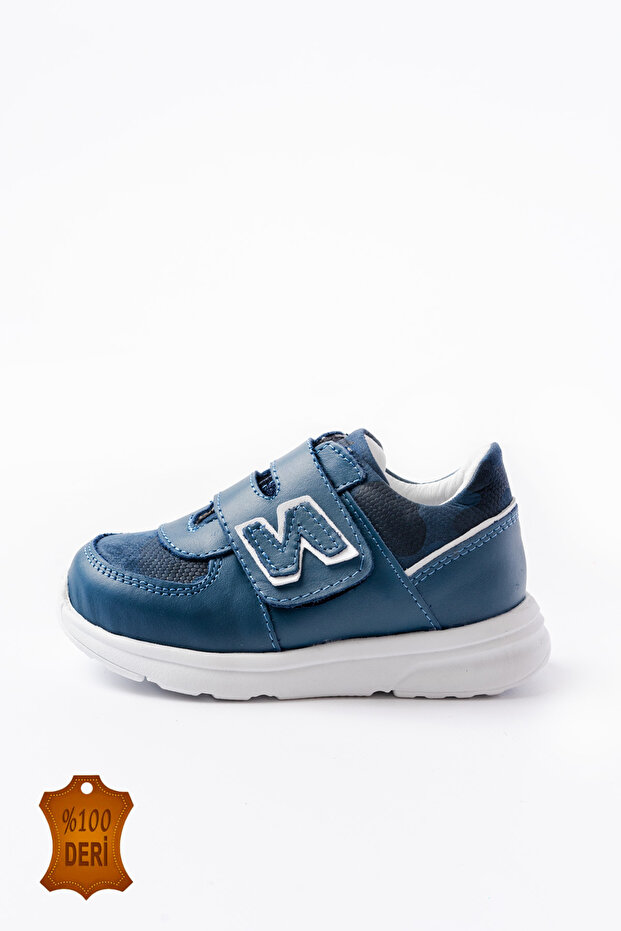 Blue Genuine Leather Orthopedic Velcro Baby Boy First Step Sports Shoes