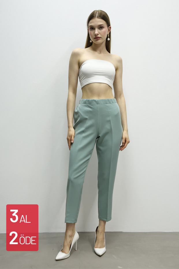 Women's Carrot Leg High Waist Lycra Woven Trousers 3001