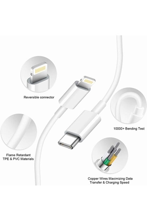 Tüm Cihazlarla Uyumlu iPhone Android, tablet "3'ü 1 Arada Hızlı Şarj Kablosu - Type-C & Lightning" - 4