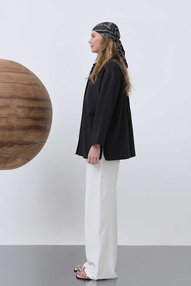 Kadın Kol Detaylı Basic Gömlek - 20655GML - Siyah - 5