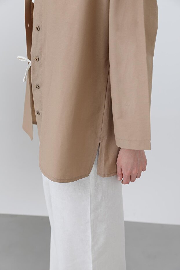 Kadın Kol Detaylı Basic Gömlek - 20655GML - DARK BEIGE - 3