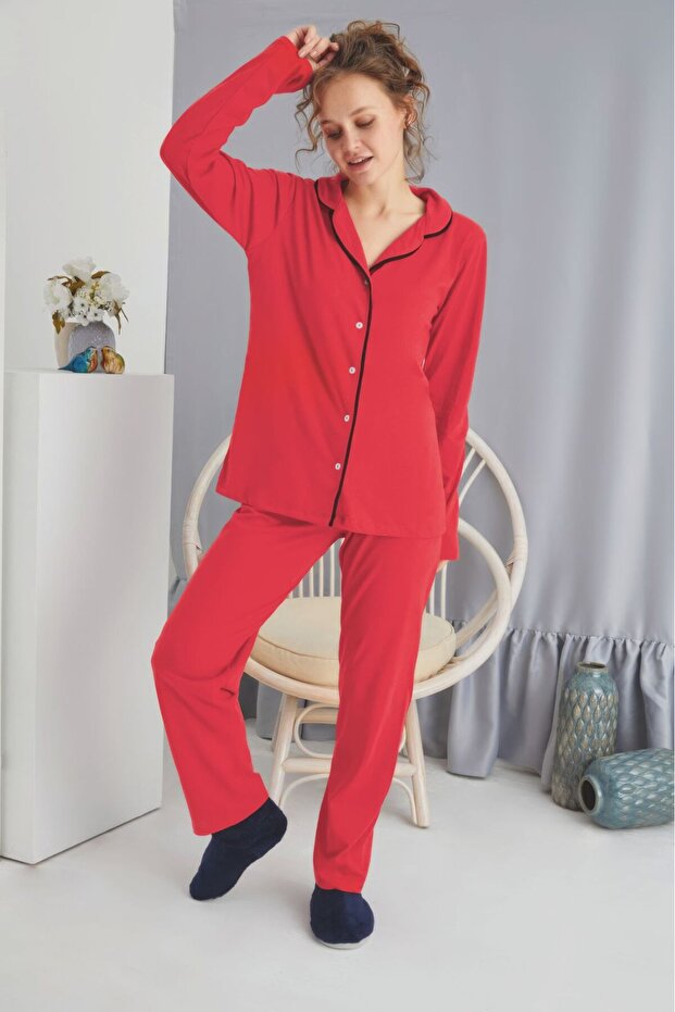 طقم بيجامة مريح بأزرار - 3