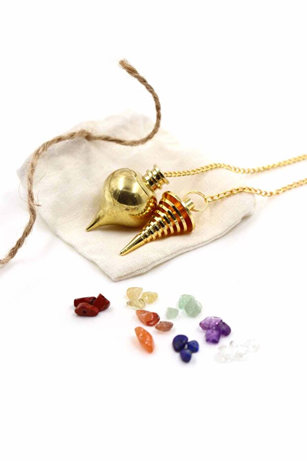 Brass Pandul Pendulum with Pendulum Chamber and Brass Pandul Pendulum Spiral Striped Set of 2