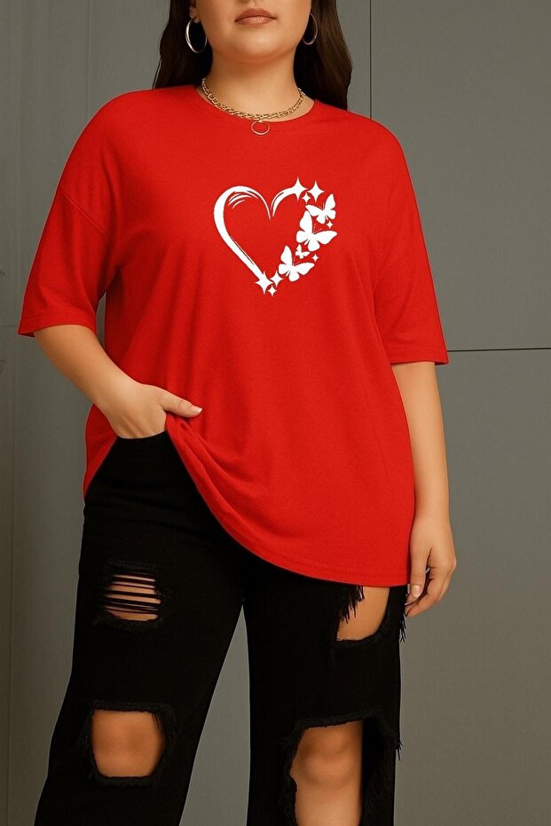 Large Size Heart Butterfly Printed Unisex T-Shirt