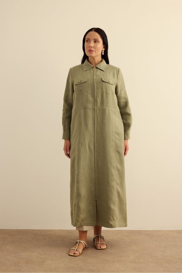 Fermuarlı Keten Ferace - 5