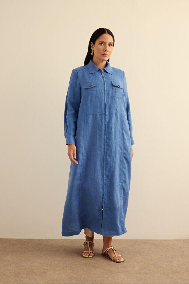 Fermuarlı Keten Ferace - 1