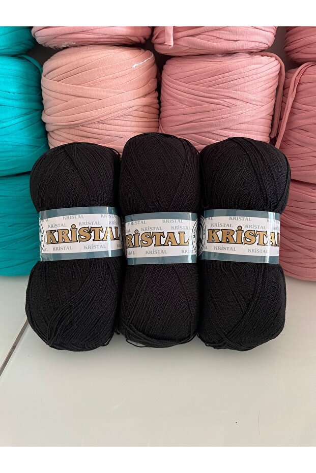 Crystal Hand Knitting Yarn - 3 Pack Black Fine Fiber Yarn - 3 Pcs