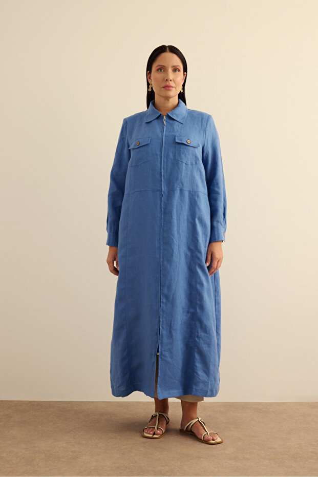 Fermuarlı Keten Ferace - 4