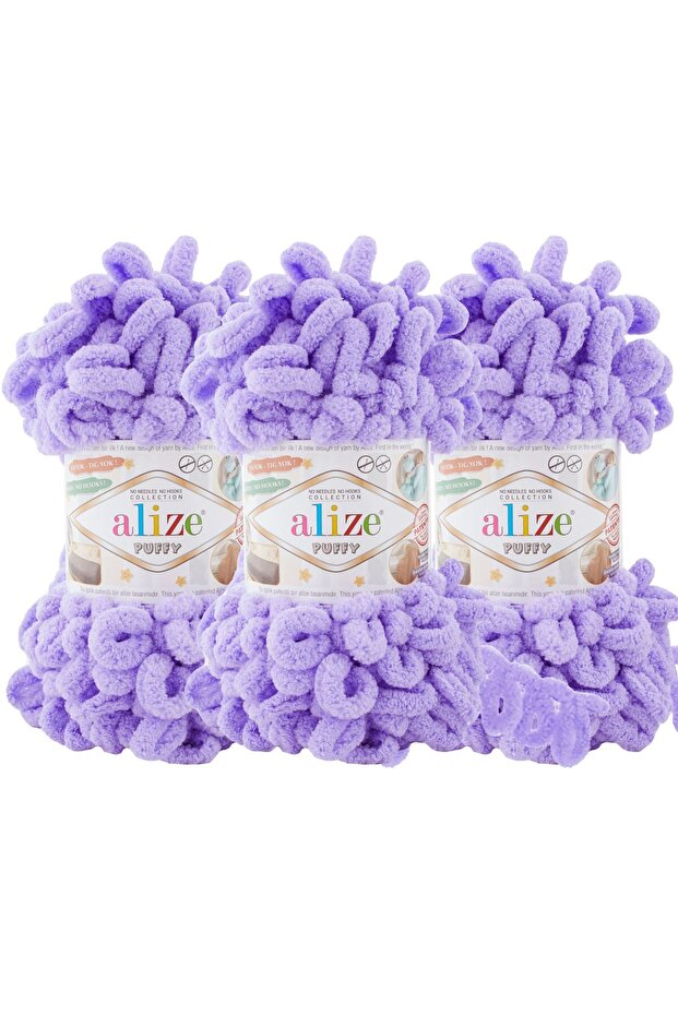 Puffy 3’lü Paket El Örgü İpi - Şişsiz – 100g x 3 Adet – Renk No: 788 - Lavanta - 1