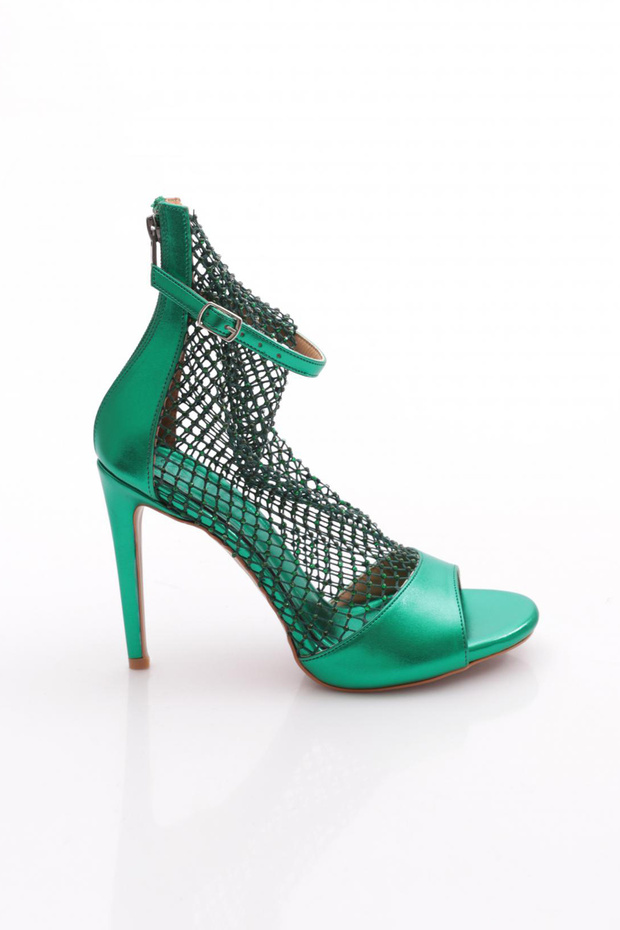 2031 Women's Silver Stone Transparent Ankle Strap Heeled Shoes