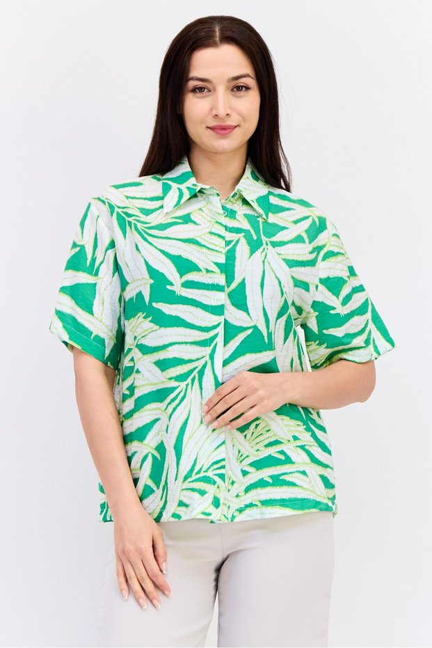 Women Spread Collar Short Sleeve Floral Print Shirt, Multicolor
