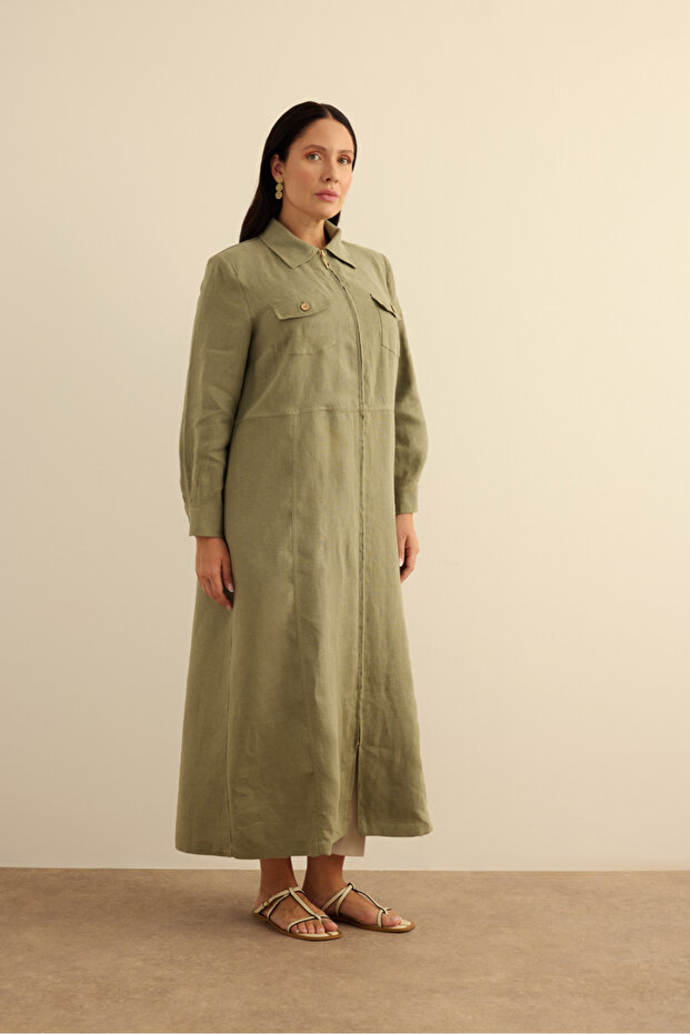 Fermuarlı Keten Ferace - 3