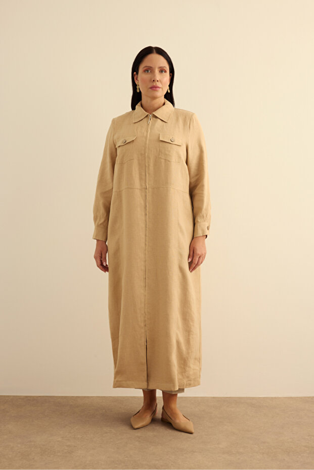 Fermuarlı Keten Ferace - 1