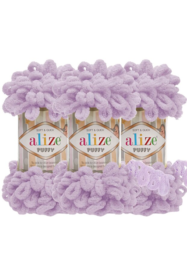 Puffy 3 Pack Hand Knitting Yarn - No Needles - 100g X 3 Pieces - Color No: 27 - Light Lilac