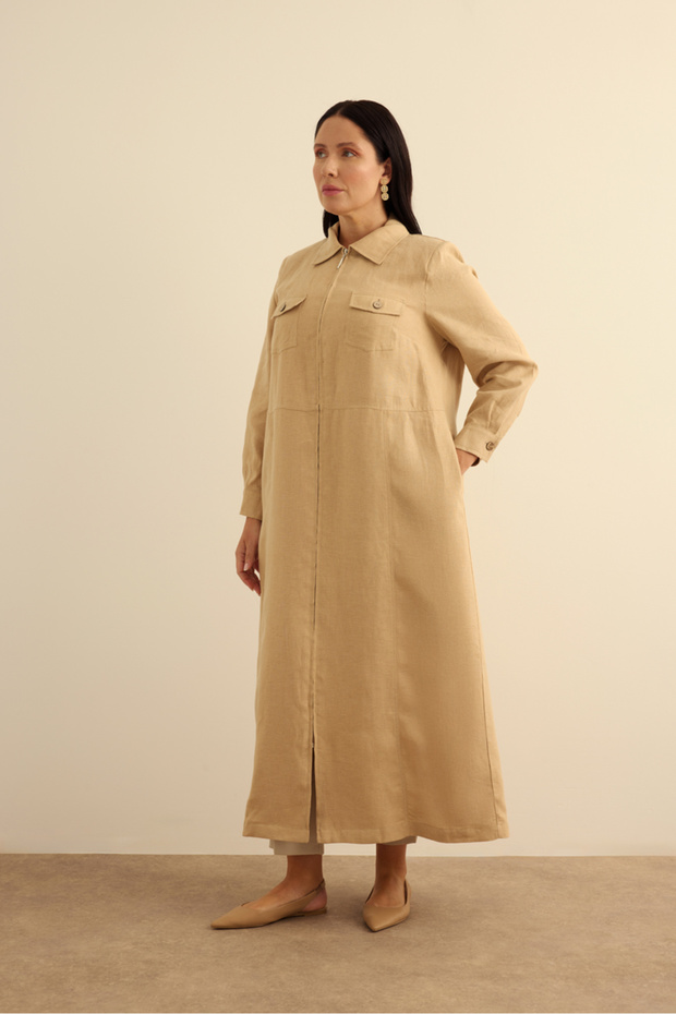 Fermuarlı Keten Ferace - 4
